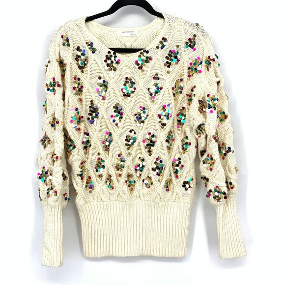 By Anthropologie Lara Sequined Sweater Womens Size Small Cream Multicolor Sequin - Picture 1 of 7